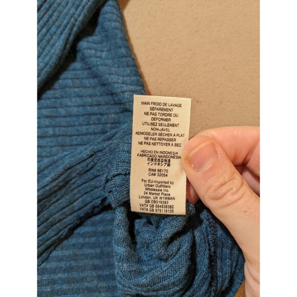 We The Free People Split Back Mock Neck Sweater Teal Blue Top Medium - Picture 8 of 10